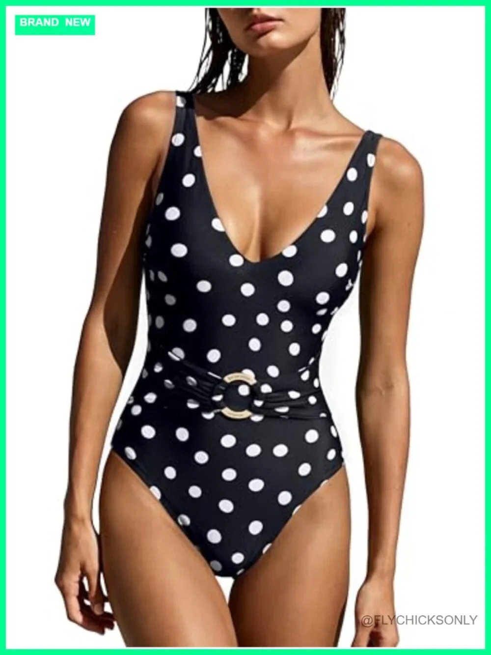 Retro One Piece Swimsuit Tummy Control Metal Ring High Waisted Backless